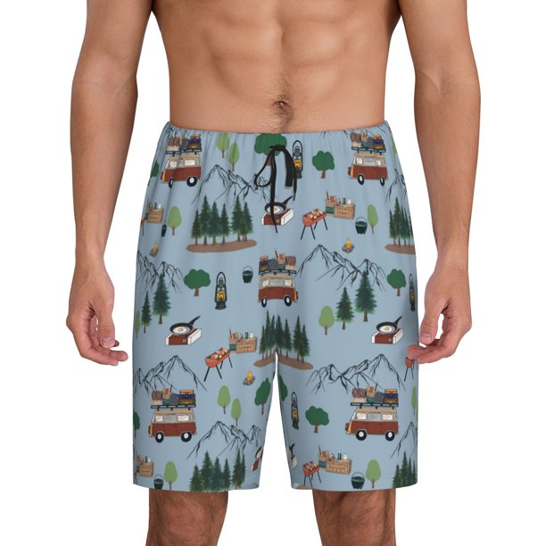 Fotbe Camping Caravan Pantalones Cortos de Pijama para Hombre, Ropa de Dormir, Pantalones de Pijama Cortos para Hombre-4X-Large