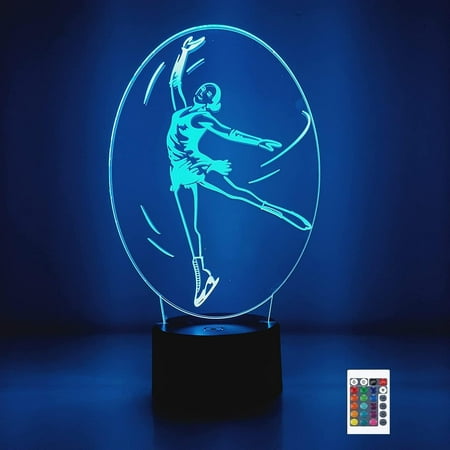 

YSTIAN 3D Women s Skating Remote Control 16 Color Night Lights Illusion Acrylic LED Table Bedside Lamp Children Bedroom Desk Decor Birthday Gifts Toy for Kids