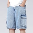 thumbnail image 4 of HOMADLES Mens Denim Shorts Relaxed Fit Jean Shorts Straight Leg Cargo Shorts with Pocket, Light Blue XL, 4 of 8