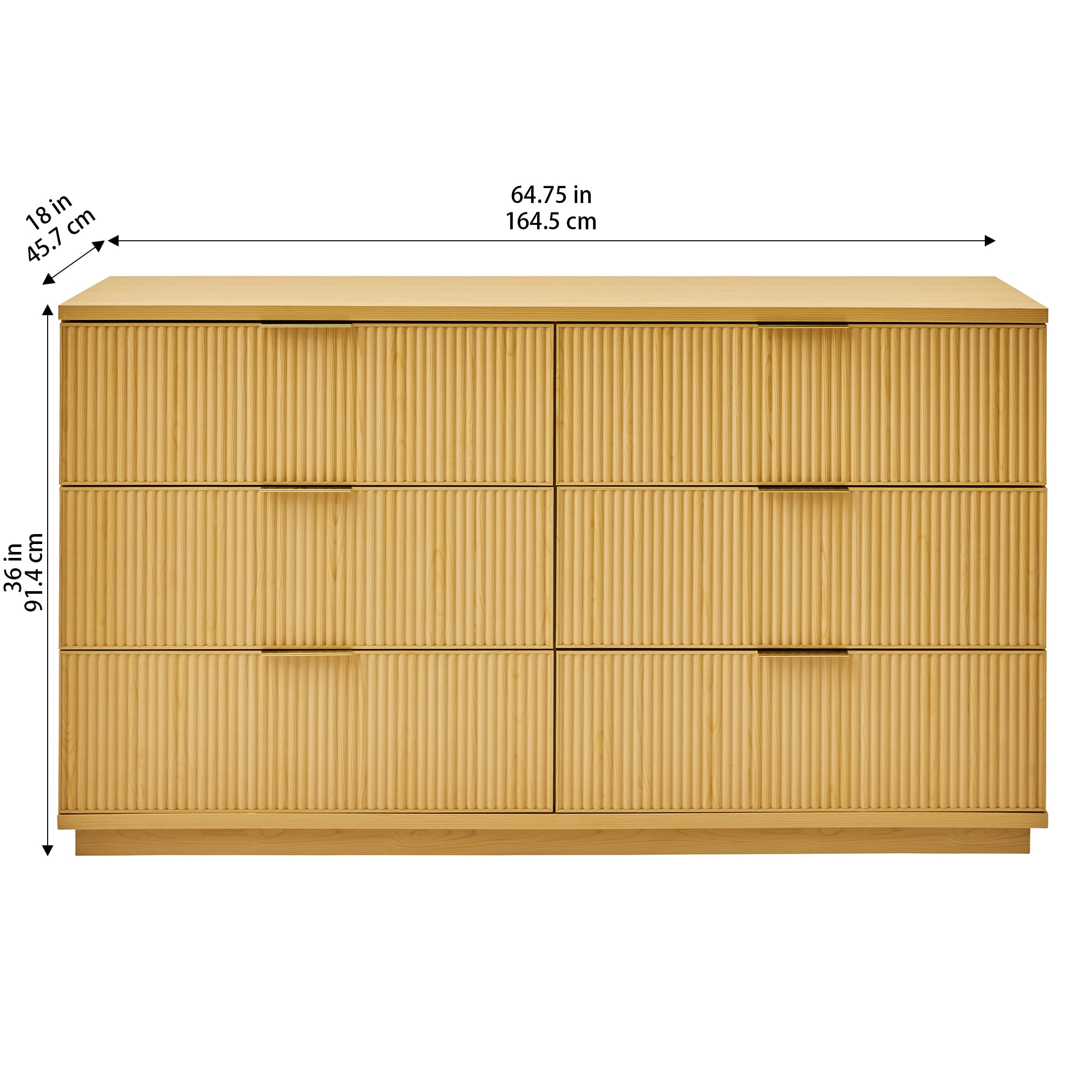 Better Homes & Gardens Lillian 6 Drawer Dresser, 64" Wide, Natural Pine