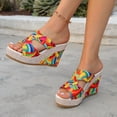 thumbnail image 3 of Womens Platform Wedge Sandals Color Block Cutout Leather Open Toe Wedges Heels Comfortable Slip on Mules Beach Vacation Slides Size 6, 3 of 7