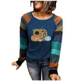 thumbnail image 1 of Camisas de Acción de Gracias Para Mujer Otoño Invierno Pulóver Blusa Estampado Bloque de Color Cuello Redondo Entrenamiento Rayas Costura Manga Larga Erógeno Tops Odeerbi ODB122349, 1 of 4