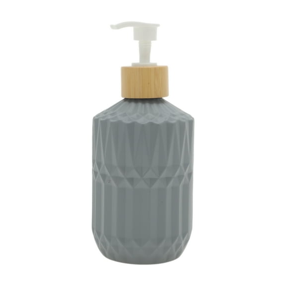 Unique Bargains 1 Pc Round Bottom Bamboo Grain Soap Dispenser 13.53oz Gray White