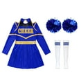 thumbnail image 5 of TiaoBug Kids Cheer Leader Costume Halloween Outfit Long Sleeve Cold Shoulder Cheerleading Dress A Royal Blue 6, 5 of 7