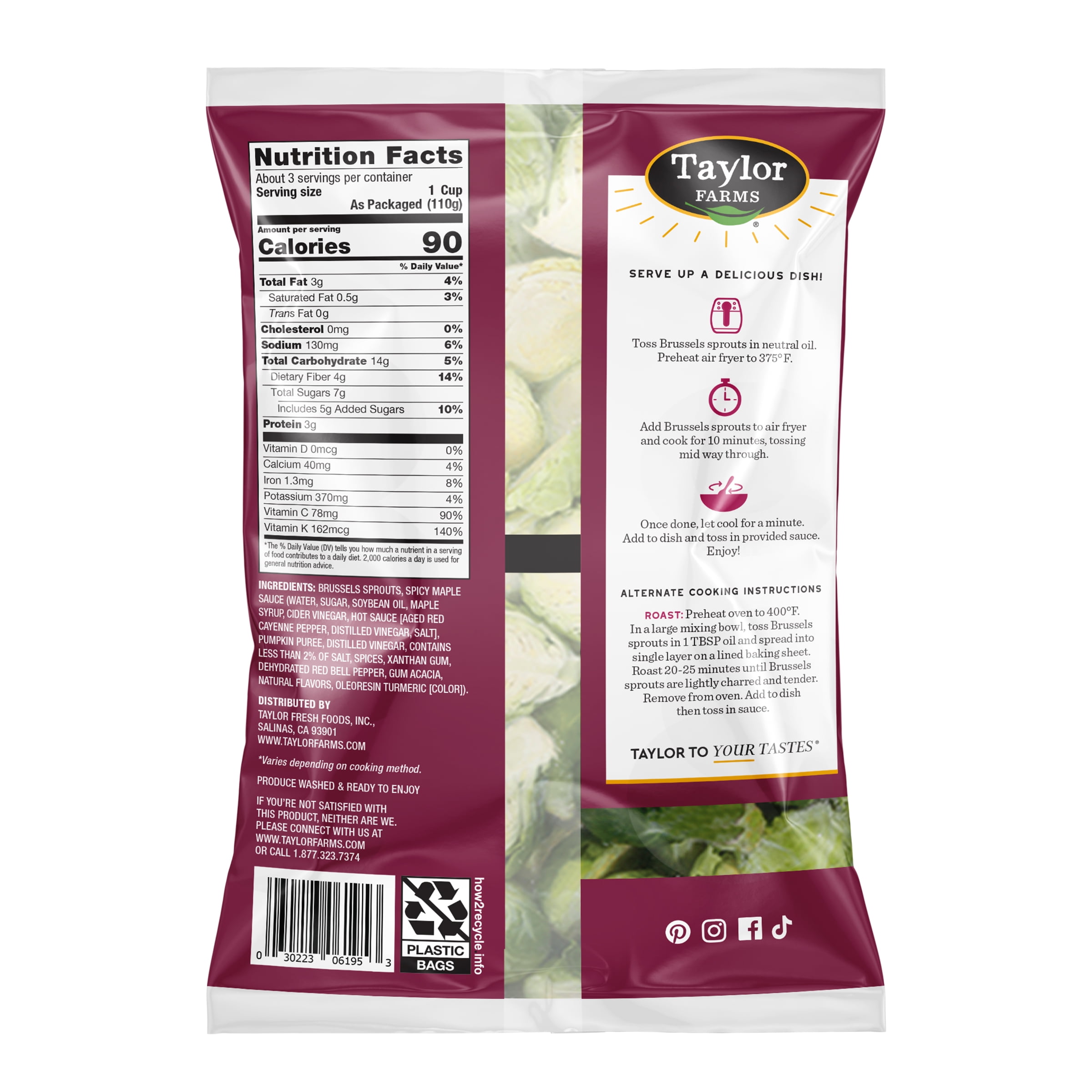Taylor Farms Air Fry Spicy Maple Brussels, 12 oz, Fresh