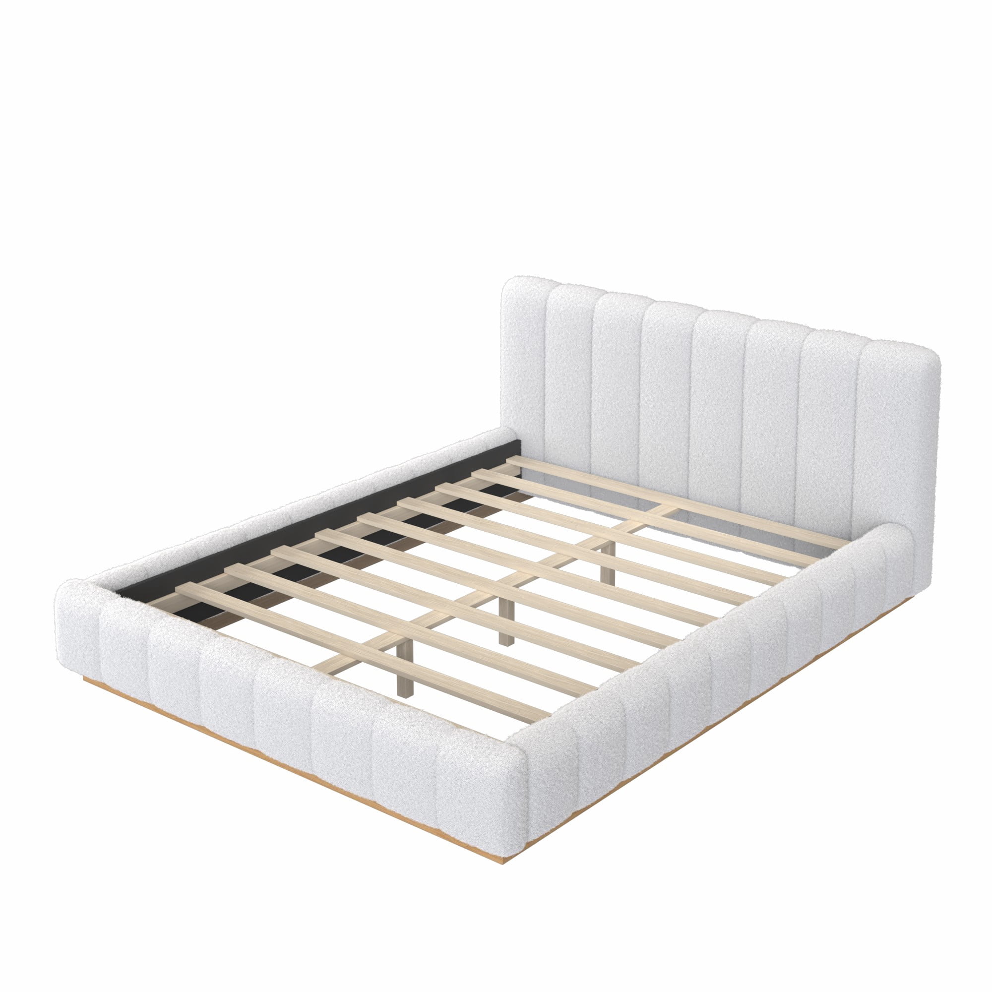 Euroco Boucle Upholstered Queen Size Platform Bed, White