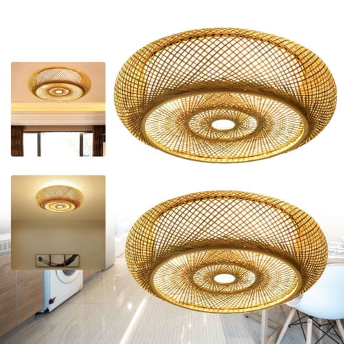 WUZSTAR 19.5 Inch Bird Cage Ceiling Light Chinese style Bamboo and Rattan Lantern Pendant Light