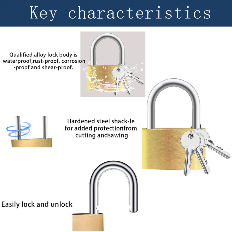 Shiyi Solid Brass Padlock with Keys, 2.36 Inches photo 5