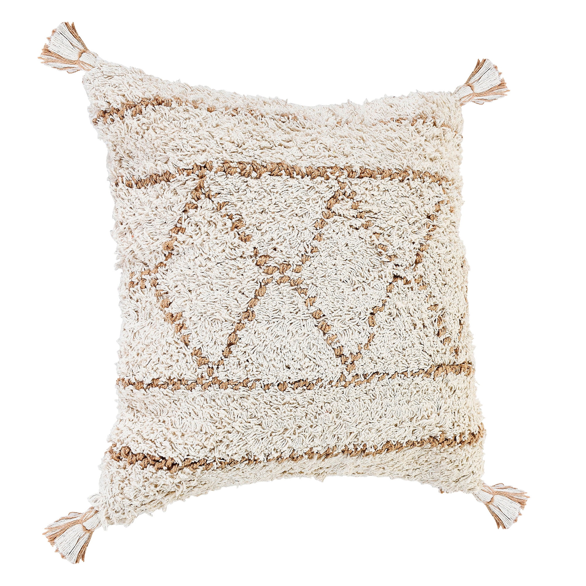 Laddha Home Designs Handwoven Diamond Throw Pillow Cover - 20" - Cream and Beige