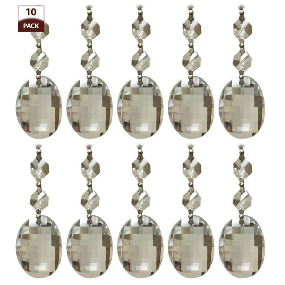 Royal Designs 10 Pack Chandelier Replacement Crystal Prisms Clear Oblate Cut Two Bead Chrome
