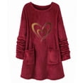 thumbnail image 3 of Feancey Womens Thermal Sweatshirts Winter Fuzzy Fleece Pullover Trendy Heart Print Christmas Sweatshirt Tops Sherpa Warm Loungewear with Pockets Wine S, 3 of 4