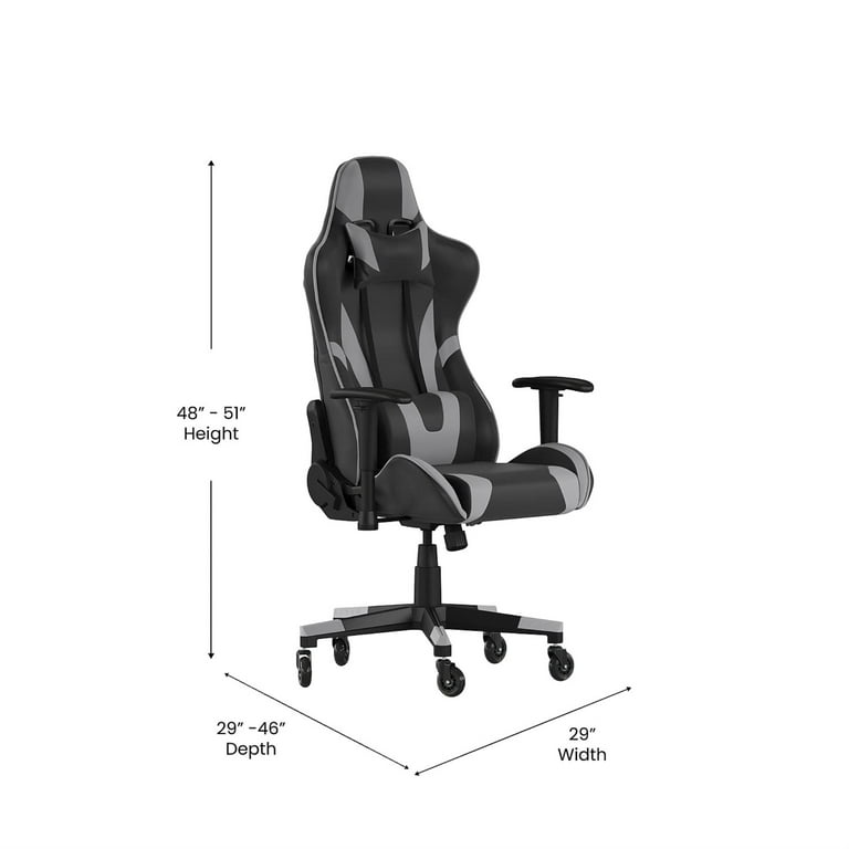 X20 Gaming Chair Racing Office Computer PC Adjustable Chair with Reclining Back and Transparent Roller Wheels in Gray LeatherSoft Walmart