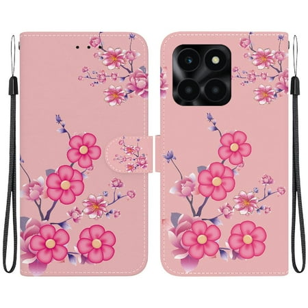 

Case for Honor X6A Wallet Magnetic Closure Butterfly Flower Painted PU Leather Card Slots