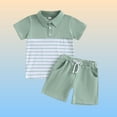 thumbnail image 2 of WRKEKC Boys Summer Casual Outfits Striped Lapel Short Sleeve T Shirt Shorts Casual Soft Daily Summer Cotton 2-5 Years, 2 of 5