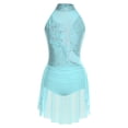 thumbnail image 3 of TiaoBug Figure Skating Dress for Women Ballet Lyrical Dance Dress Flower Applique Gymnastics Leotard Dancewear Light Blue S, 3 of 5