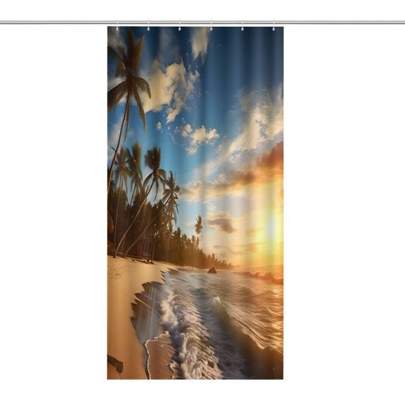RKSupls Waterproof Shower Curtain, Palm Sunset Wave Crash Polyester Shower Curtain with Hooks for Chic Elegant Home Bathtub Bathroom Decor Washable