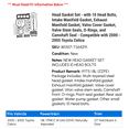 thumbnail image 2 of Head Gasket Set - with 10 Head Bolts, Intake Manifold Gasket, Exhaust Manifold Gasket, Valve Cover Gasket, Valve Stem Seals, O-Rings, and Camshaft Seal - Compatible with 2000 - 2005 Toyota Celica 2001, 2 of 2