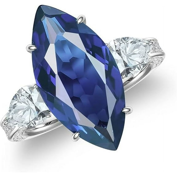 beryl_creation 2.00 Ct Marquise Cut Blue Sapphire Wedding Engagement Halo Ring 14K White Gold Plated 925 Sterling Silver For Women's -10