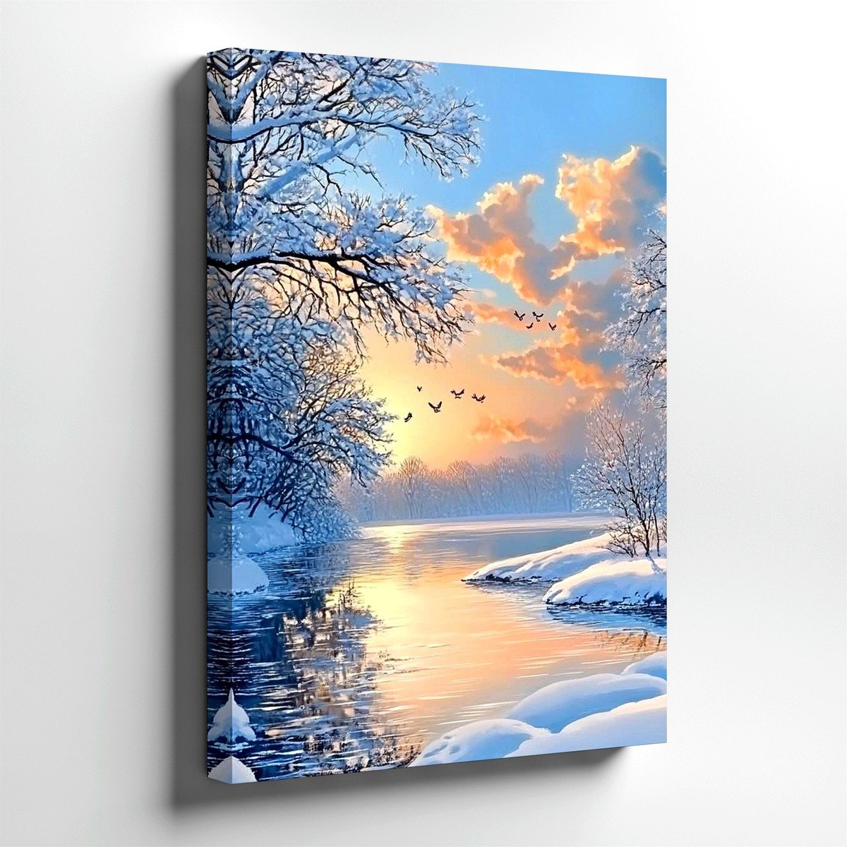 Winter River Landscape Wall Art Print Minimal Nature Decor