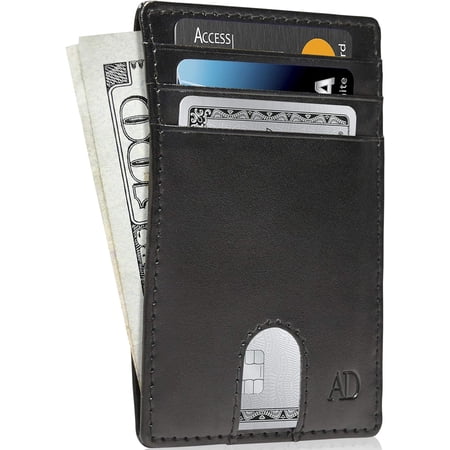 TRAHOO-Slim Minimalist Wallets For Men - Vegan Leather Front Pocket Thin Mens Wallet RFID Credit Card Holder Gifts For Men