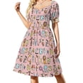 thumbnail image 1 of Vestido de verano de mujer de manga corta con divertido alfabeto de animales de colores, cómic, letras y animales, 2025., 1 of 7