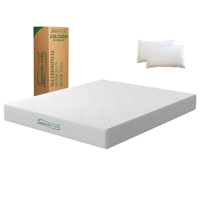 Colchón Matrimonial Blanco Memory Foam,18cm Colchones Confort de Grueso,Colchón en Caja con 2 Almohadas,Antiácaros e Hipoalergénico,Te Ayuda a Dormir Mejor(135 * 190 * 18cm)