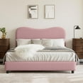 thumbnail image 3 of Queen Size Bed Frame with Upholstered Headboard, Boucle Platform Bed with Rounded Corners Design, Wooden Slats, Noise Free, No Box Spring Needed, Pink, 3 of 9