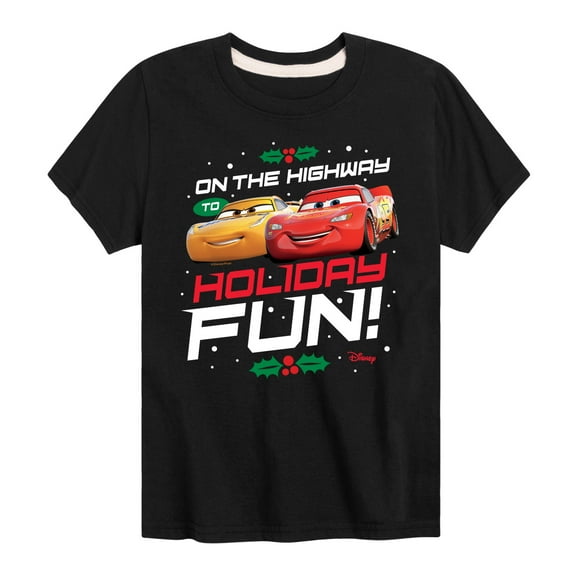 Disney's Cars - Christmas - On The Highway To Holiday Fun - Boy's Toddler & Youth Short Sleeve Graphic T-Shirt