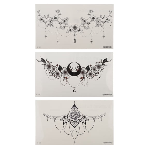 Unique Bargains Christmas 3 Pcs Exquisite Fake Tattoos Temporary Tatto for Adult Black