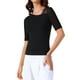 thumbnail image 4 of INSPIRAR CHIC Camiseta básica de manga corta de color sólido elástica para mujeres, camisetas ceñidas casuales, talla L negra, 4 of 6
