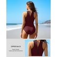 thumbnail image 3 of Beautyin Womens Round Neck Monokini Swimwear Ribbed One Piece Swimsuit Zipper Back Swimwear Sporty Racerback High Neck Bathing Suit, 3 of 8