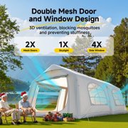 Lilypelle 10 Person Blow Up Camping Inflatable Tent w/ Canopy & Stove Jack & AC Port,13.8′x 10.5′x 6.9′Waterproof Oxford 2 Room Air Tent,Easy Setup Glamping Inflatable House