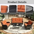 thumbnail image 3 of Joyside 8 PCS Wicker Patio Furniture Set, Rattan Patio Chairs with Sofa, Fire Pit Table and Side Table, Deep Seating, High Back, Thick Cushions, Outdoor Furniture Set for Deck Porch, Orange, 3 of 9