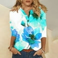 thumbnail image 2 of QQAMB Womens Tops 3/4 Sleeve Casual Knit Notched V-Neck Floral Printed Shirts Button Summer Loose Blouses Green 2XL, 2 of 6