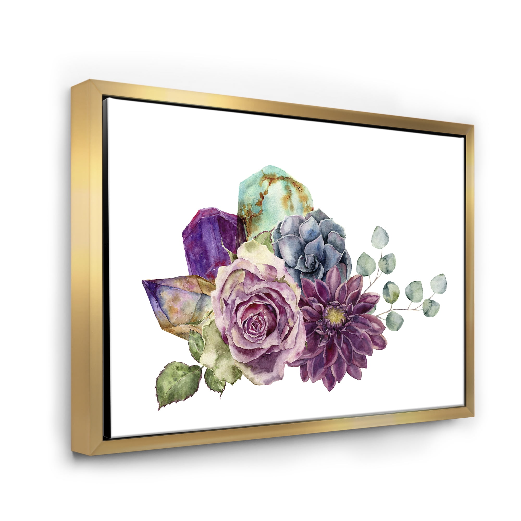 Designart 'Bouquet of Succulents Eucalyptus With Flowers' Traditional Framed Canvas Wall Art Print