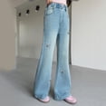 thumbnail image 5 of XEGLSBU Jeans for Girls 12-14 Denim Girls Denim Bottom Pants with Handmade Bow Applique and Rhinestone Embellishment Casual Wear Blue Size 13-14 Years, 5 of 7