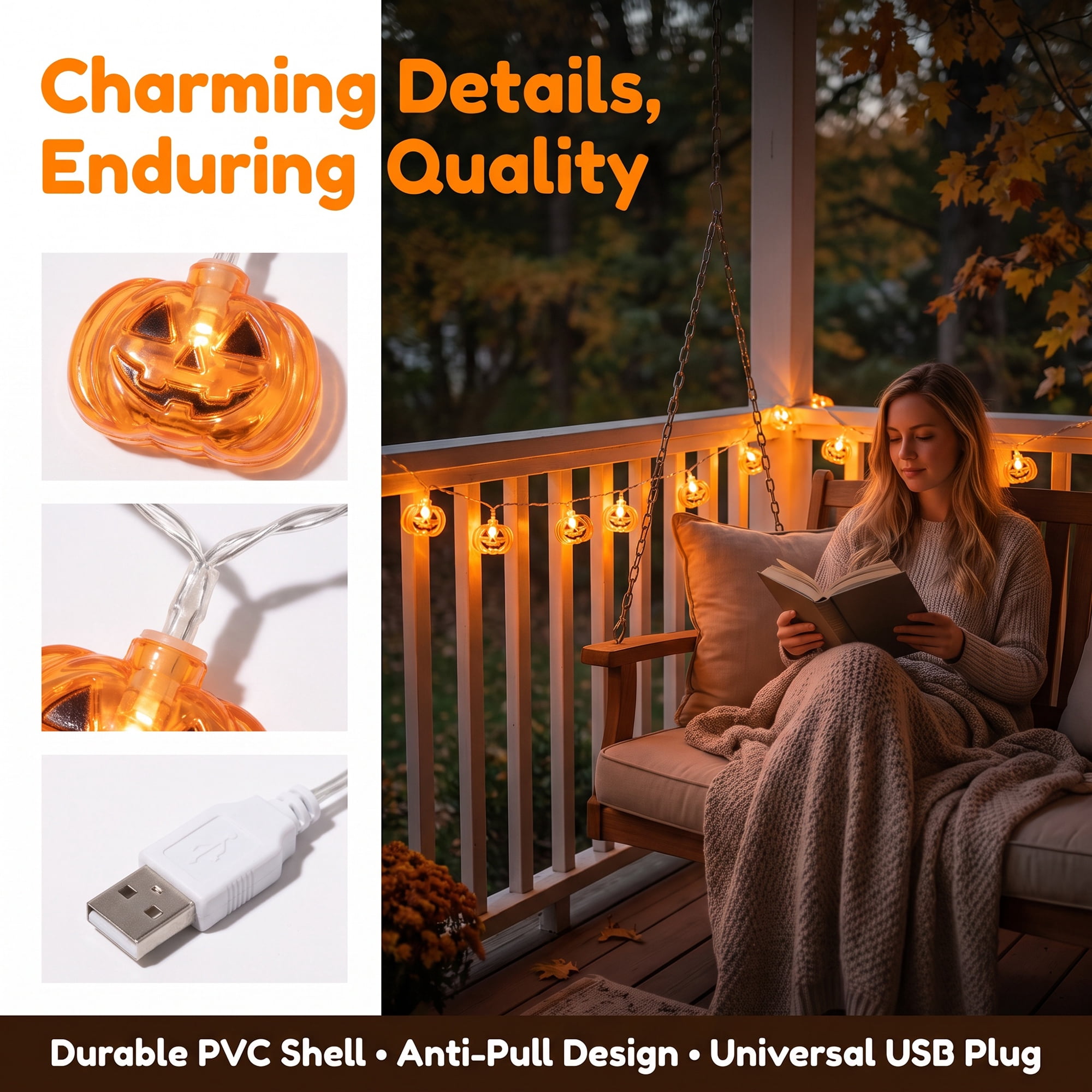 Unique Bargains Halloween Jack-O'-Lantern Fairy Lights 9.8 ft Flat Pumpkin USB Powered