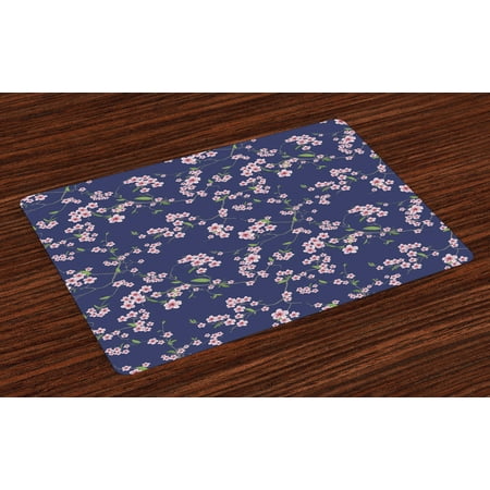

Japanese Placemats Set of 4 Blooming Sakura Cherry Branches Chinese Asian Oriental Kimono Pattern Washable Fabric Place Mats for Dining Room Kitchen Table Decor Purple Rose Fern Green by Ambesonne