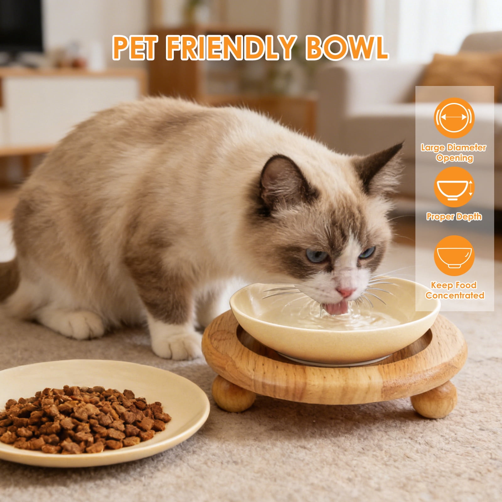 Raised Ceramic Wide Whisker Friendly Cat Dish Food and Water Bowl with 2 Style Stand Adjustable Pet Bowl Set for Food and Water