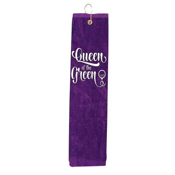 Purple Towel Queen Of The Green Girl Woman Tri-fold Golf Towel With Grommet & Hook Club Ball Tee Golfing Gift Birthday 15" x 18"