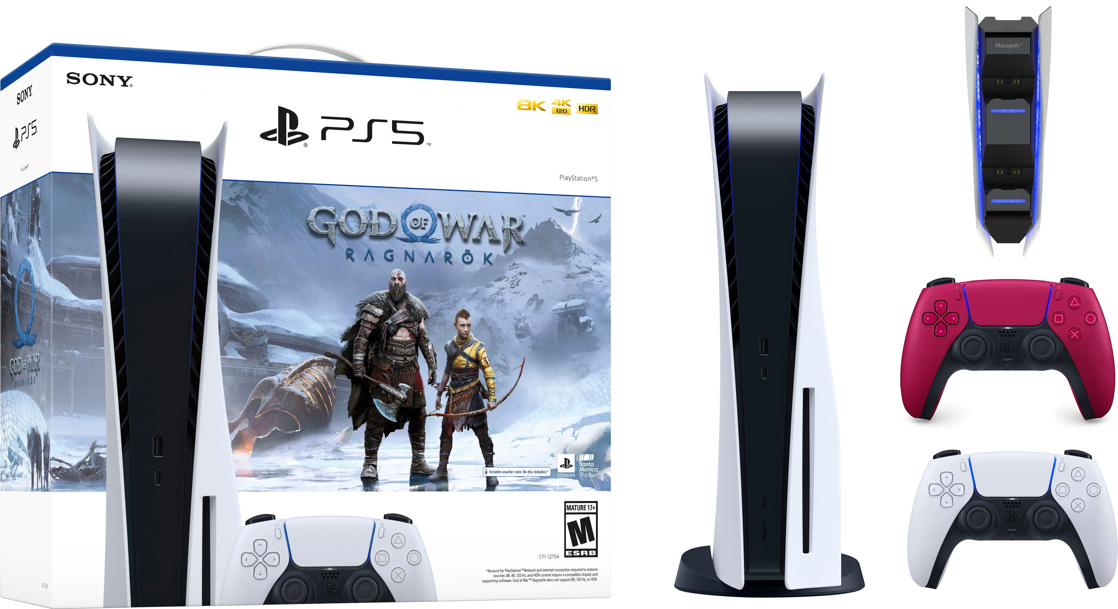 Play-Station-5 Disc Edition God War Ragnarok Bundle with Extra Red Wireless Controller + Mazepoly Accessories - Walmart.com