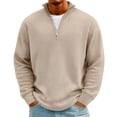 thumbnail image 2 of Domuza Waffle Sweatshirt for Men Stand Collar Casual 1/4 Zip Up Pullover Spring Fall Fashion Loose Fit Long Sleeve Ribbed Sweaters Khaki XL, 2 of 4