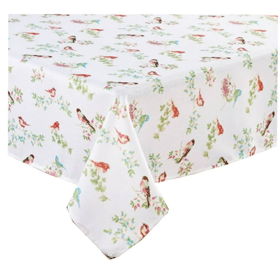 Bird Print Tablecloth Multi-color Polyester Fabric Laura Ashley (60 x 84 Oval)