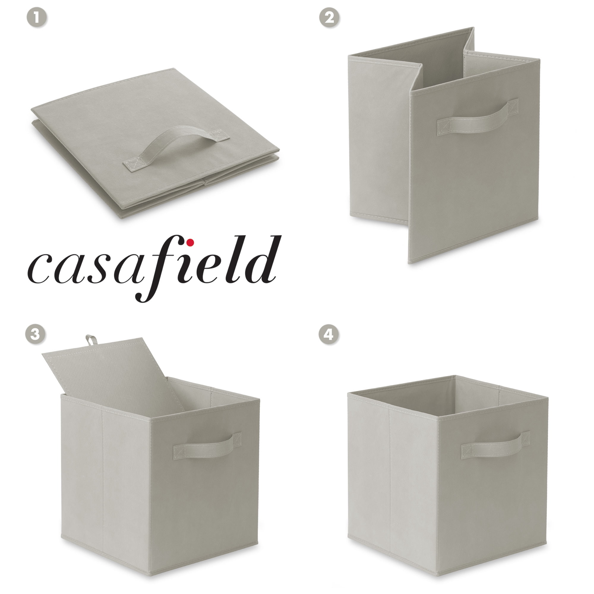 Casafield Set of 6 Fabric Storage Cube Bins, Light Gray - 11" Collapsible Foldable Cloth Baskets for Shelves and Cubby Organizers