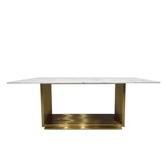 Dining Table with White Marble Top and Matte Gold Base