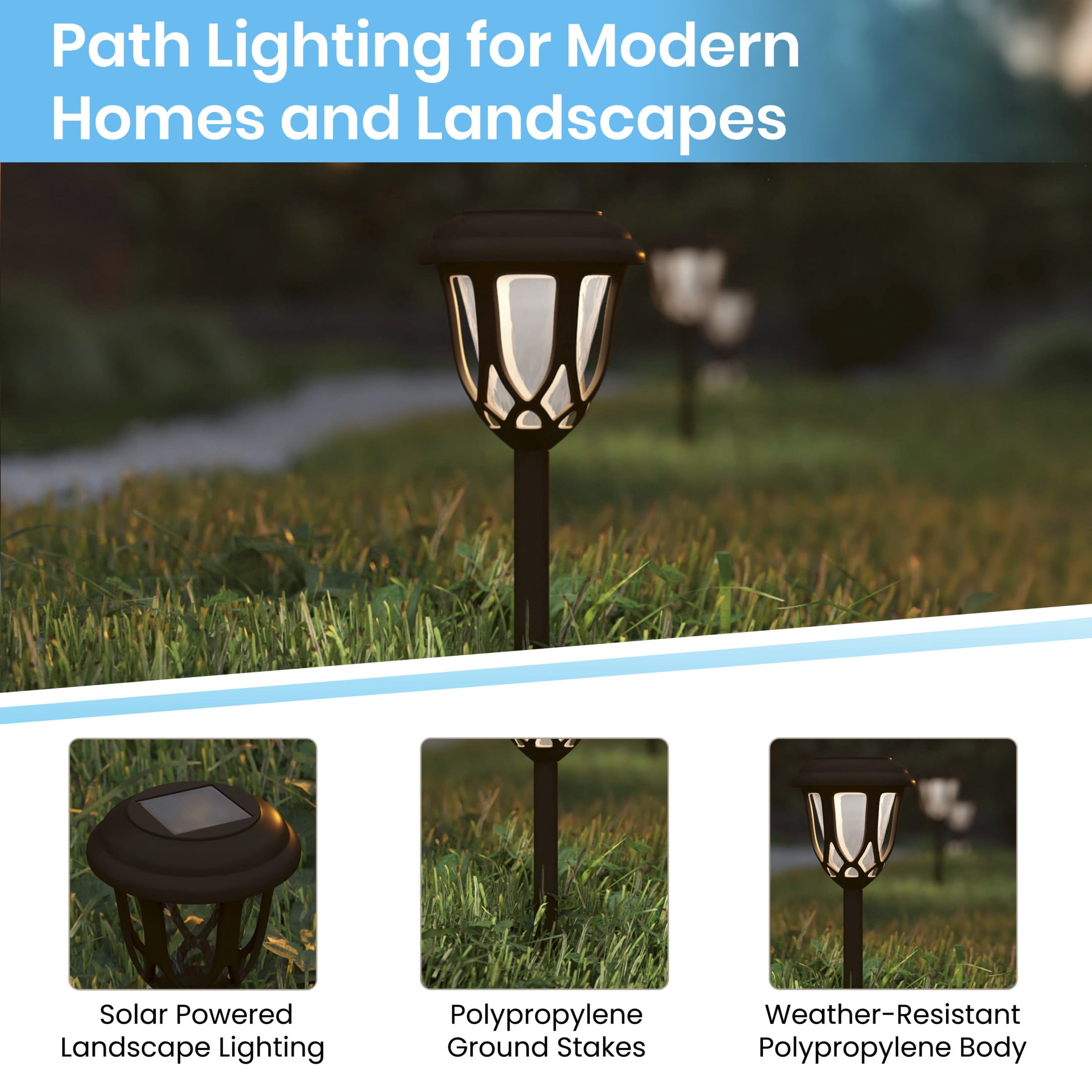 Emma + Oliver Set of 8 Brown Flared Solar LED Lights, Decorative Solar Powered Landscape Lighting for Pathway, Garden, Patio, Driveway and Yard
