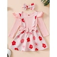 thumbnail image 5 of Yunliwuli Baby Girl Fall Outfits Solid Color Long Sleeve Romper Floral/Strawberry Print Suspender Skirt Headband 3Pcs Clothes Set, 5 of 9