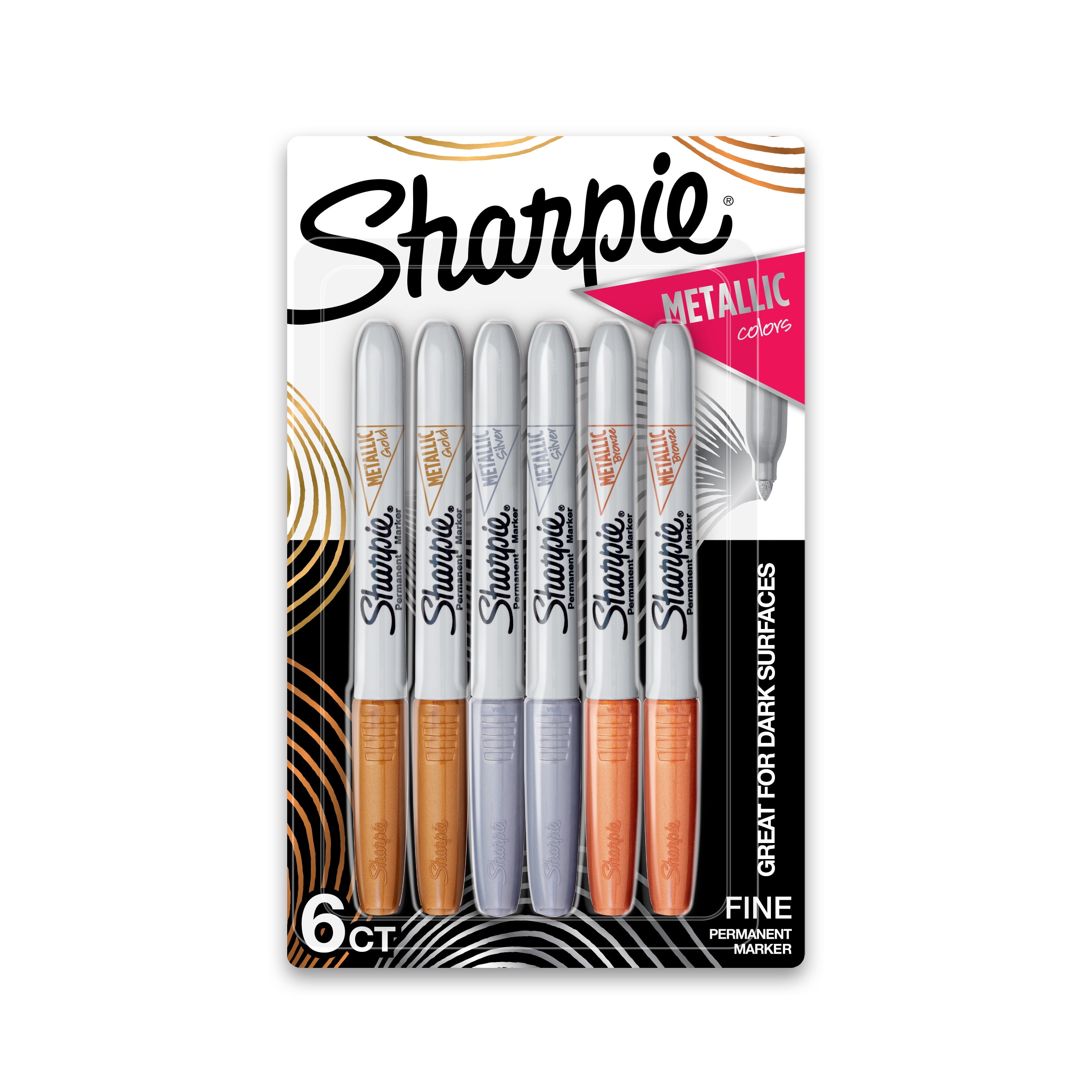 Sharpie Metallic Permanent Markers, Fine Point, Assorted Metallics, 6 Count