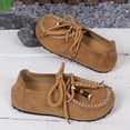 thumbnail image 6 of Hurxie Women's Suede Beaded Moccasins Loafers Fashion Comfortable Round Toe Slip On Lace Up Flats for Casual Daily Work Walking Shoes Brown 39, 6 of 7