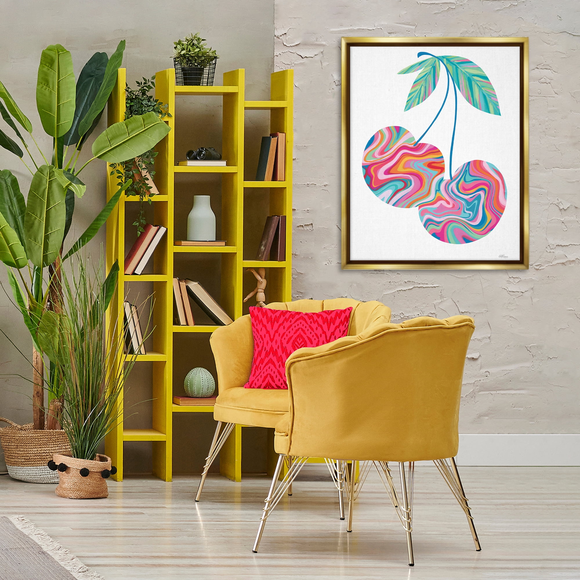 Stupell Industries Groovy Waves Cherries Food & Beverage Painting Gold Floater Framed Art Print Wall Art, 25 x 31